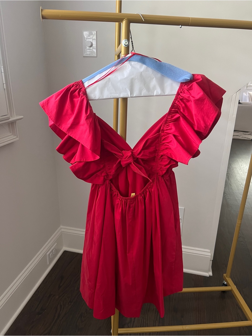 Red Ruffle Sleeve Mini Dress - Picture 2 of 3